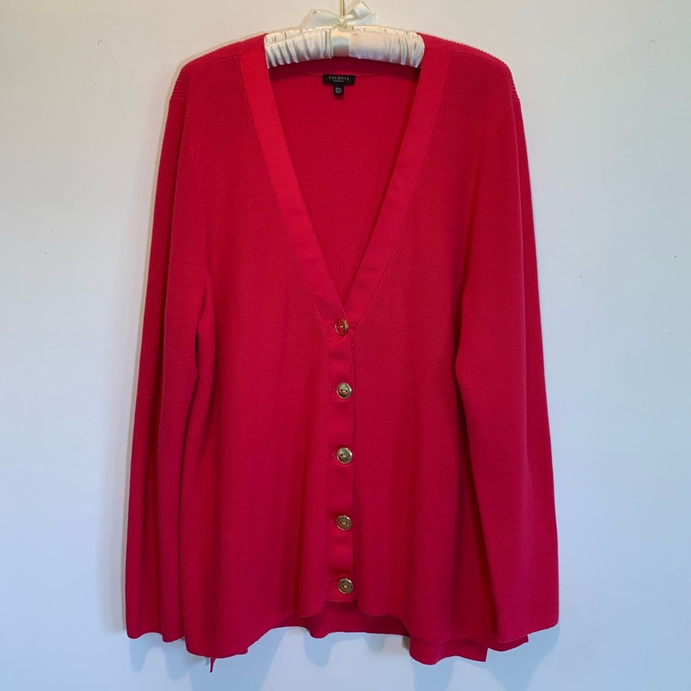 New Talbots Plus Petite Pink Ribbon Trim Cardigan